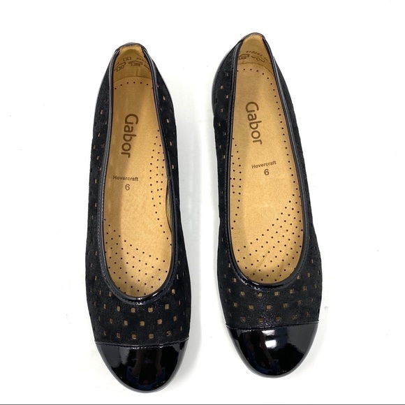 Gabor black shimmering leather laser cut flats - Picture 5 of 12
